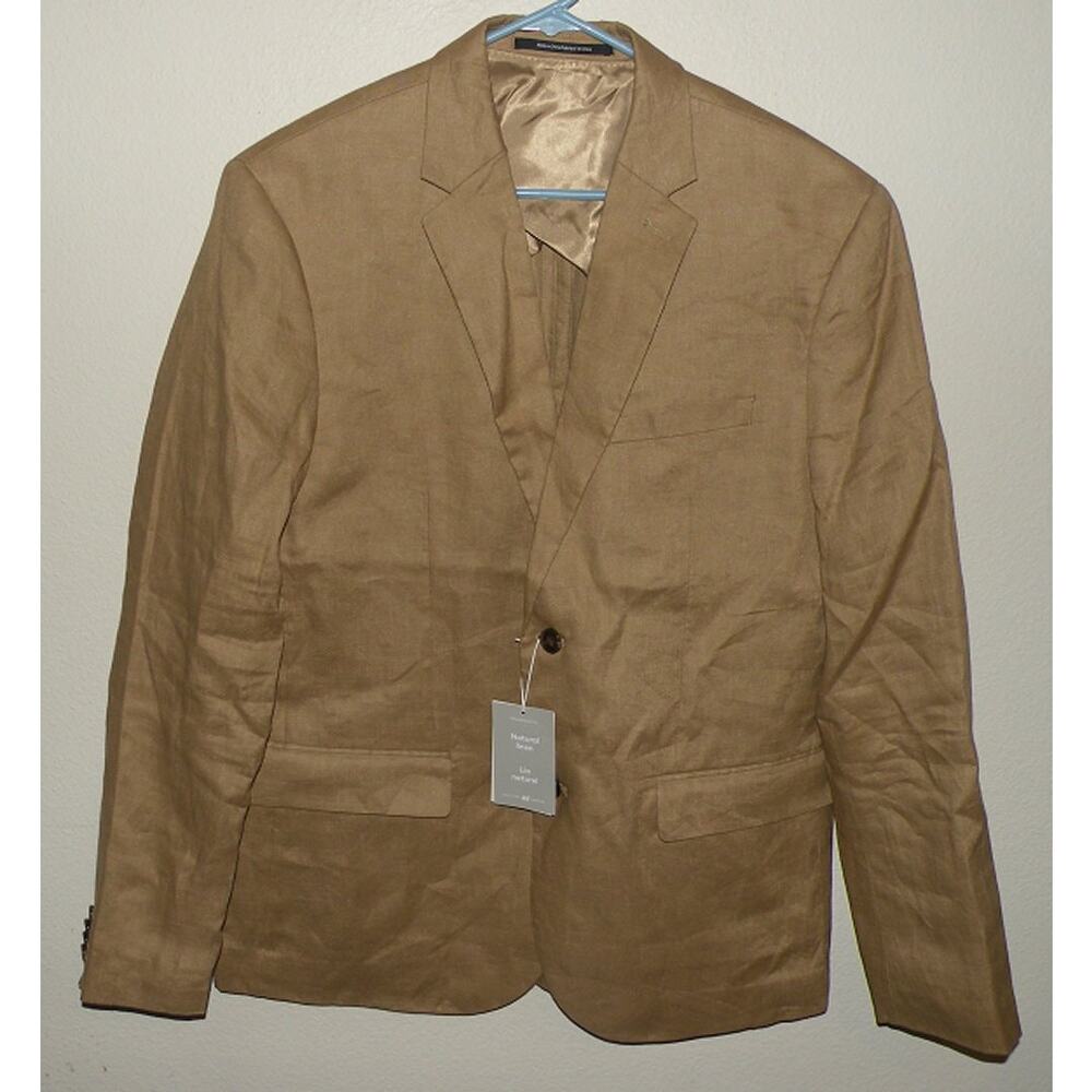H & M Premium Men’s 44R Slim Fit Jacket Sport Coat 100% Linen Tan NWT